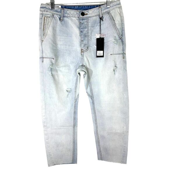 MAN X One teaspoon Mr‎ Browns Brando Wash Cropped Jeans NEW SZ 32 Drop Rise - Picture 1 of 11